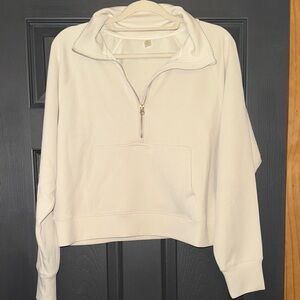 Women's Cropped Cream Half-Zip Pullover Top